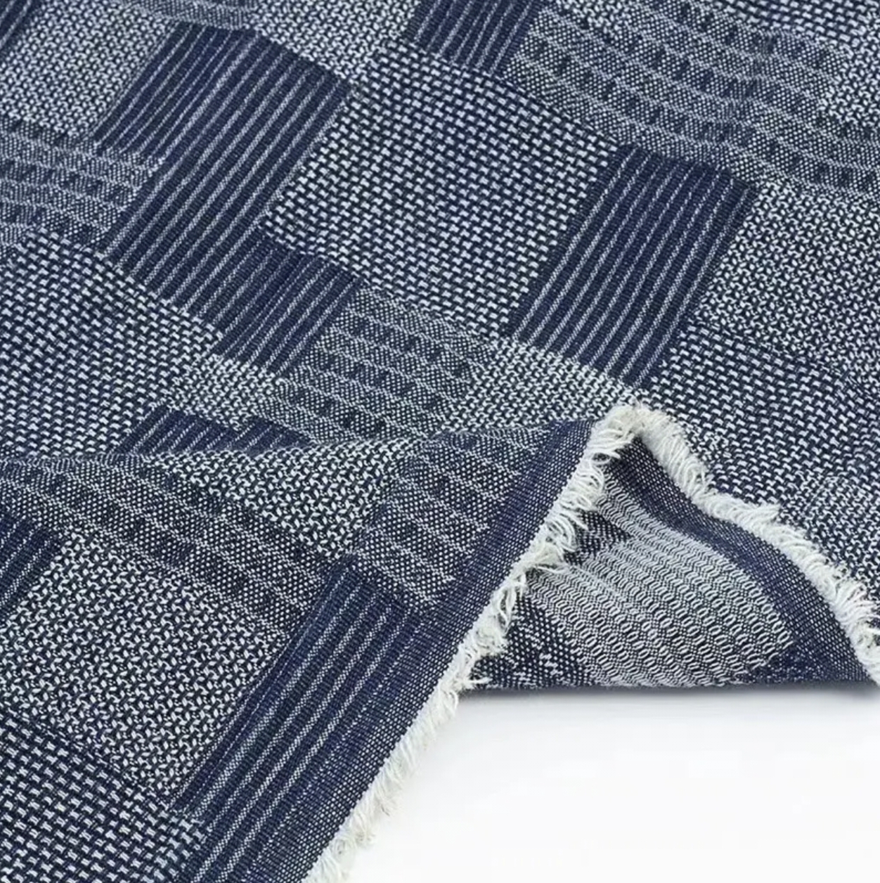 10 oz Stretch Jacquard Denim Fabric with New Twill Pattern Washed Plaid Denim Fabric 
